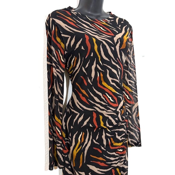 Womens M Black Zebra Print Long Sleeve Sheath Midi Dress Dark Fairy Whimsigoth - Picture 2 of 10